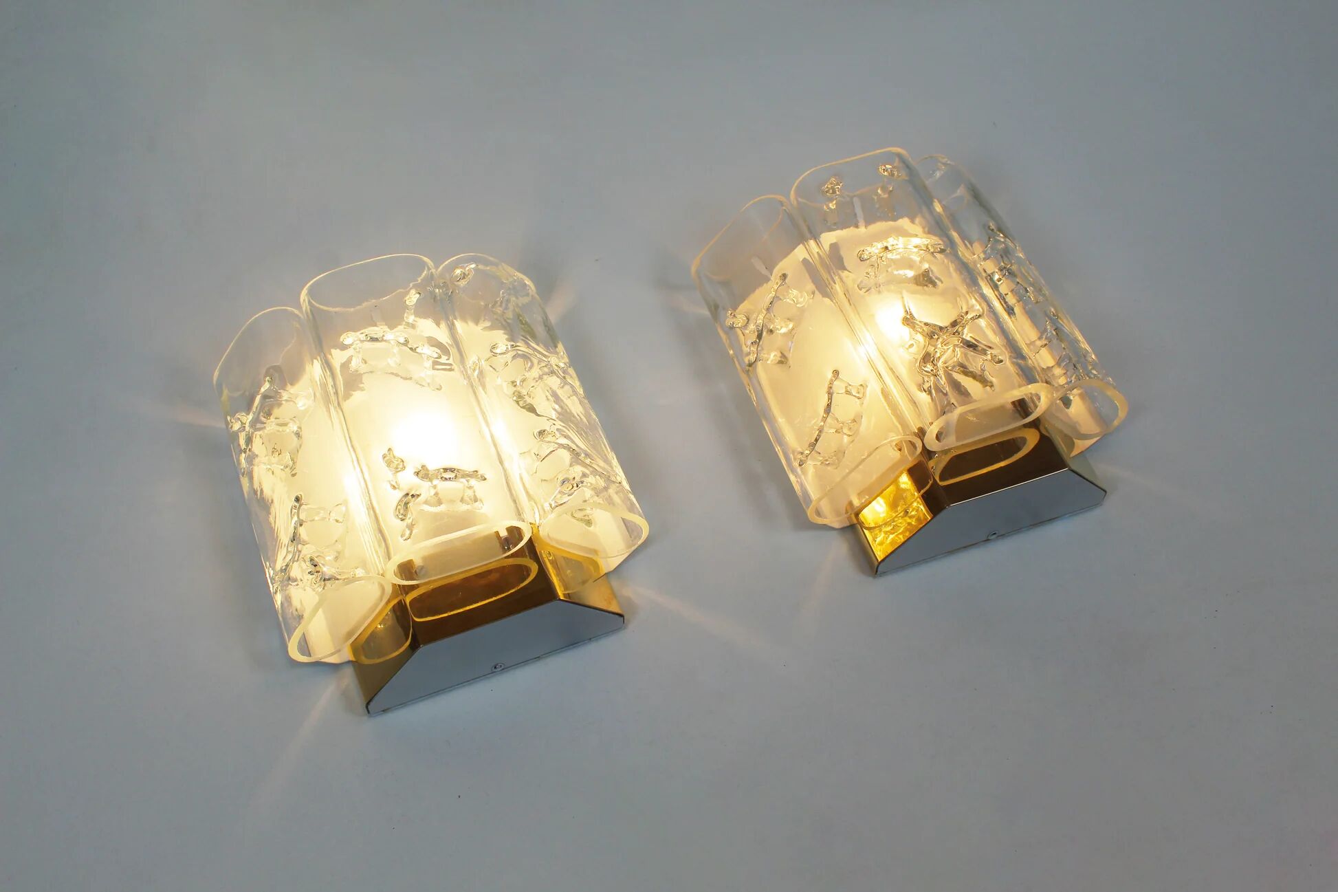 Pair of brass and glass wall lamps by Doria Leuchten