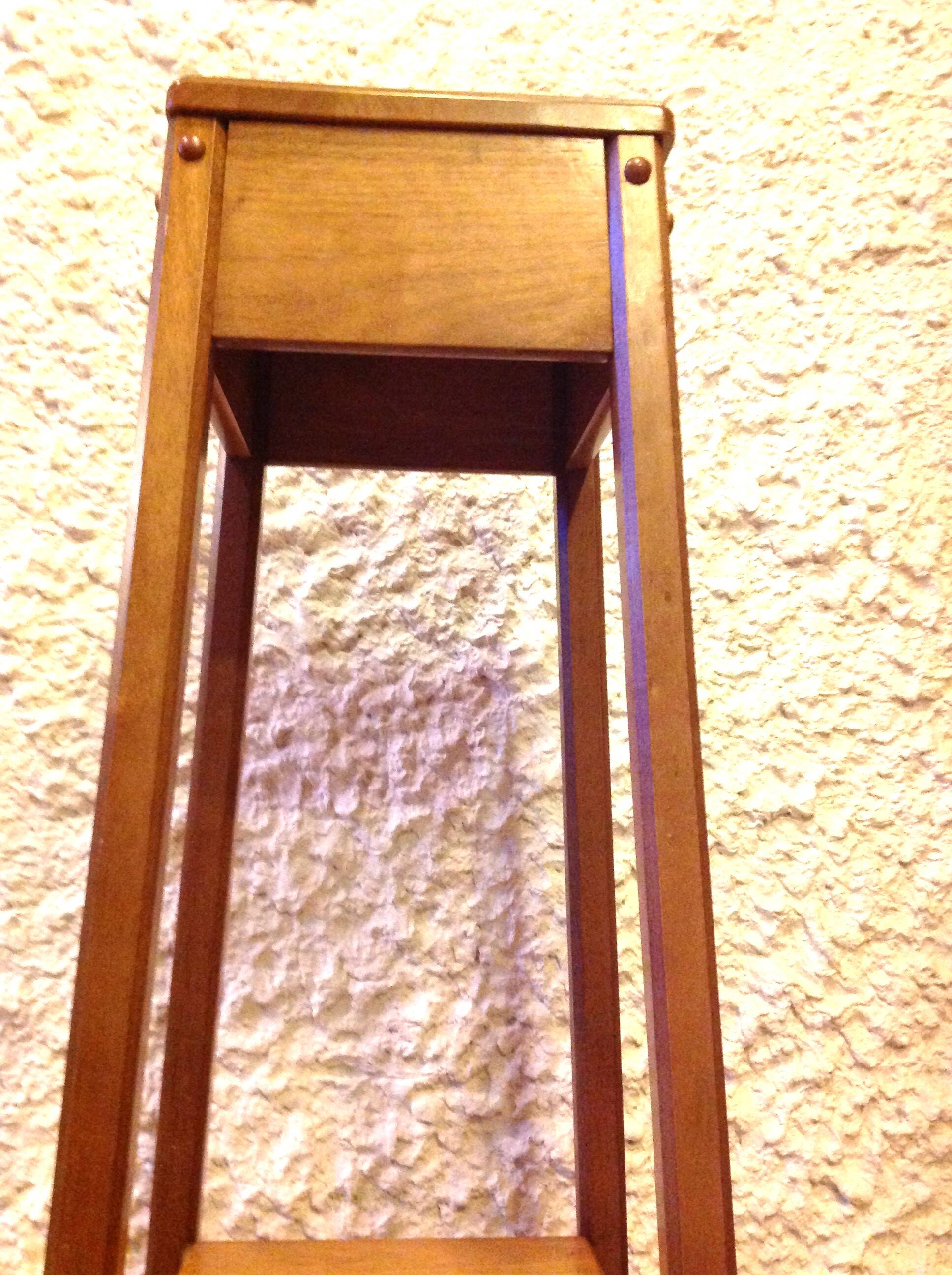 Square plant holder in light wood / 70s-80s