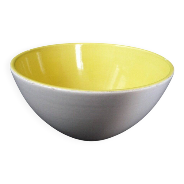 Saladier bicolore jaune & blanc céramique française années 50