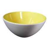 Two-tone yellow and white salad bowl, French ceramic from the 1950s.