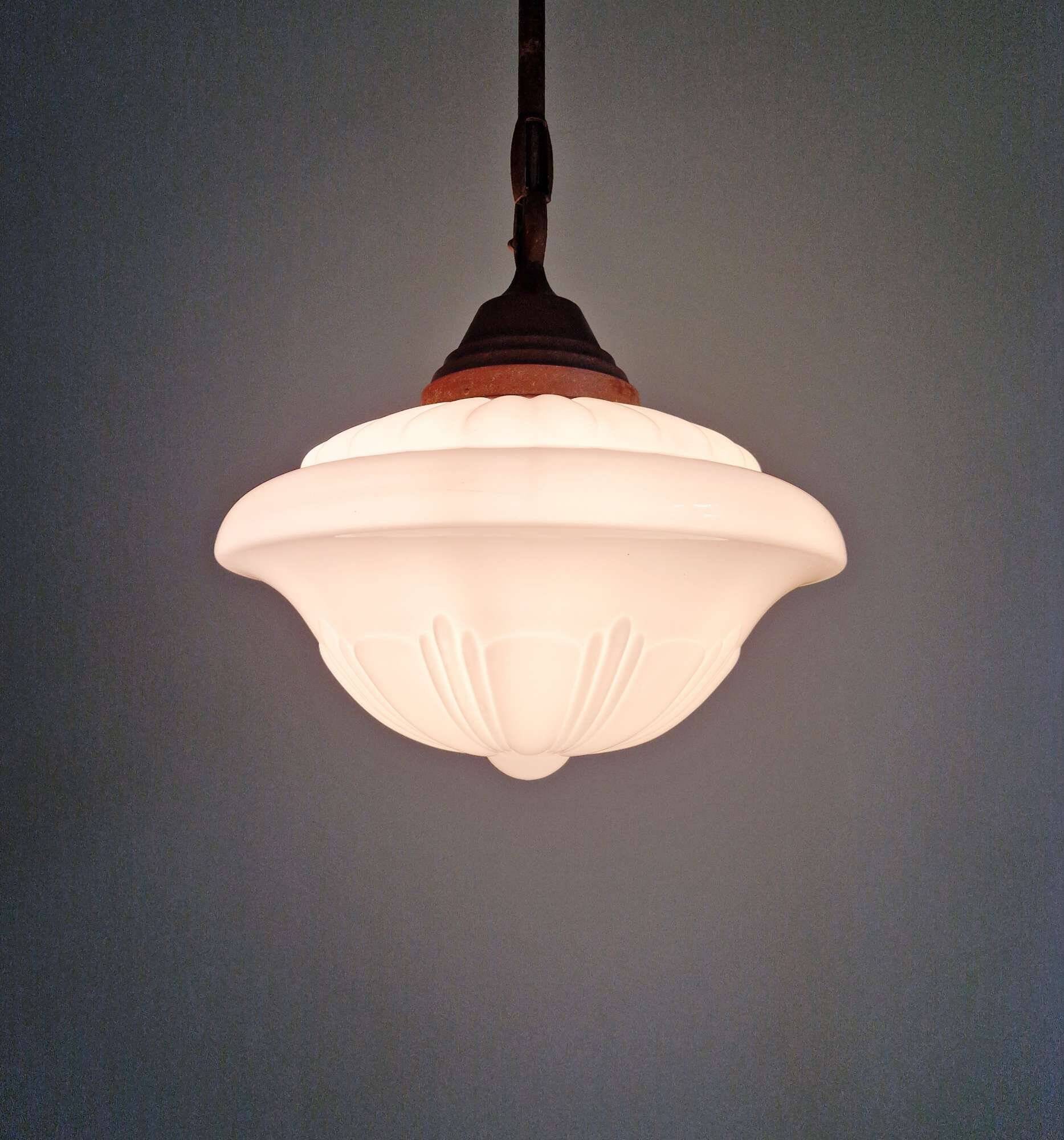 Philips Art Deco pendant light in white opaline, 1930s