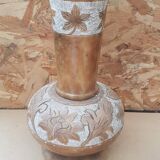 Ancien vase albatre décor fleurs gravé grand modèle vintage