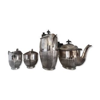 Service à thé et café en métal argenté vintage, 4 pièces
