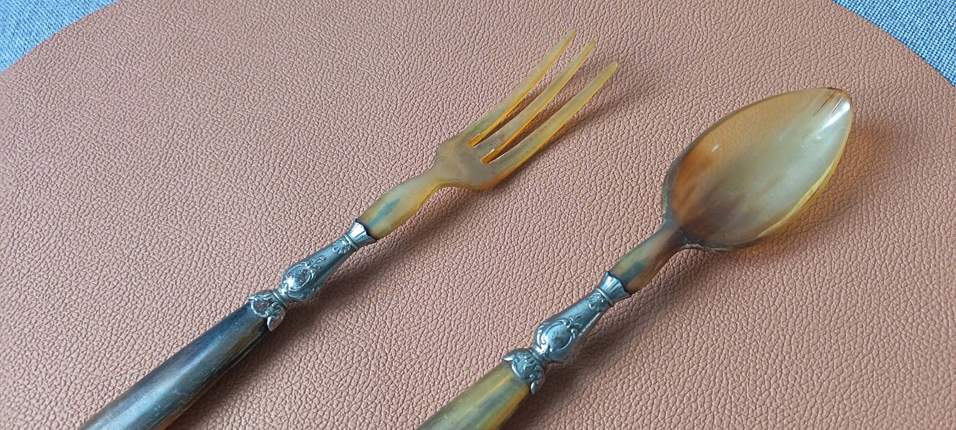 Antique horn and metal cutlery from 1900