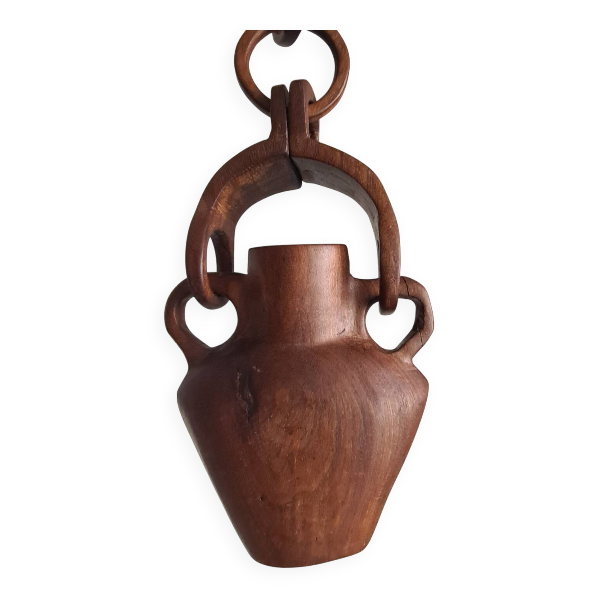 Hanging vase in solid wood carved / handcrafted