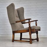 1960s, Scandinavian design, reupholstered high-back armchair, furniture wool, oak wood.