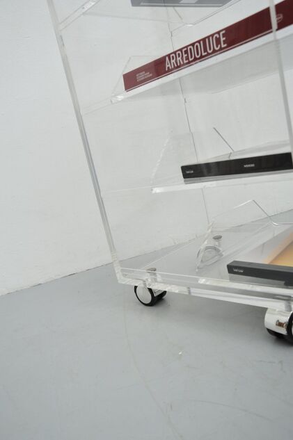 Acrylic rolling table with four drawers, Spage Age 1970s