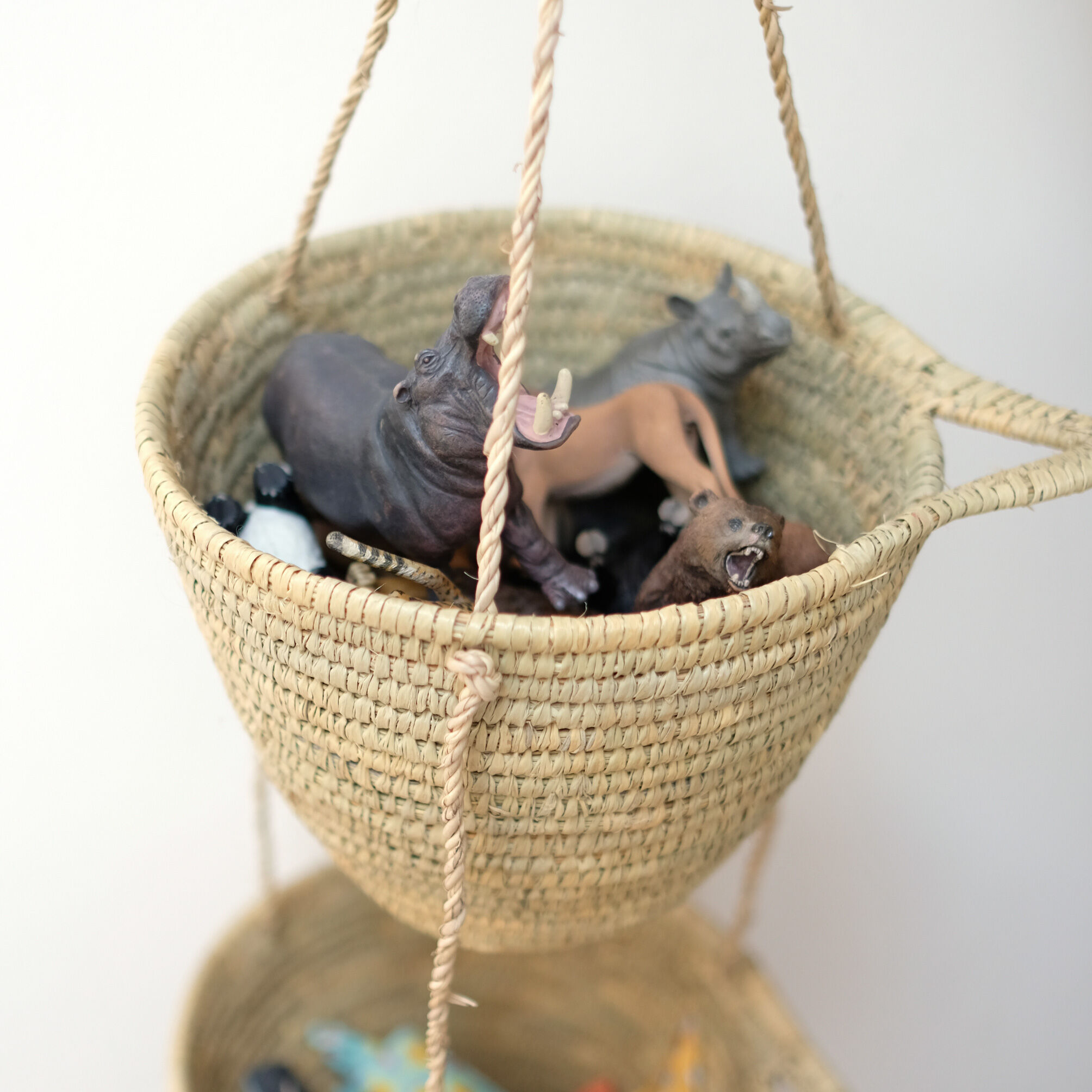 Hanging baskets made of natural fiber