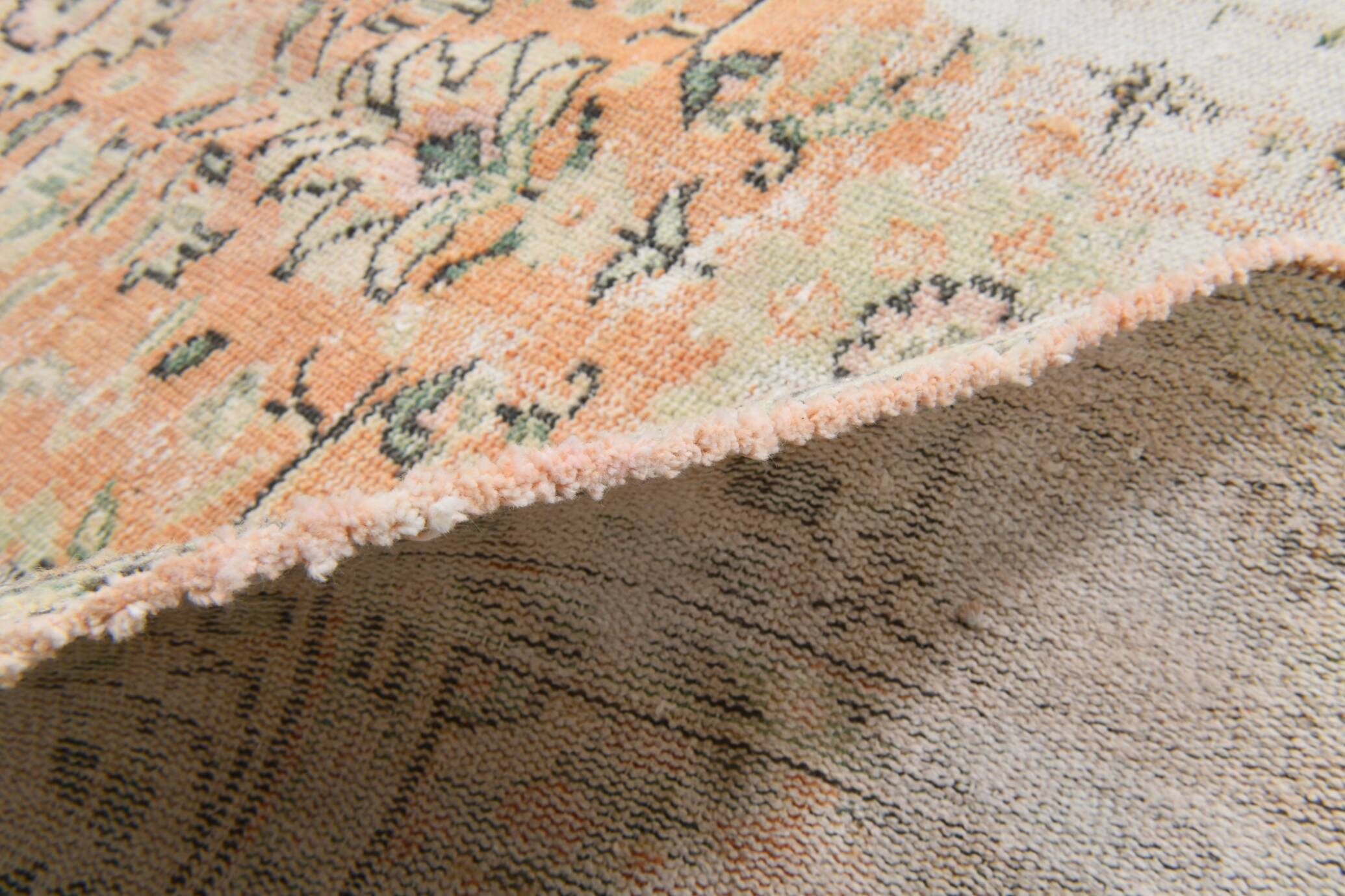 7x10 Large Cream Floral Pattern Turkish Vintage Rug, 207x304Cm