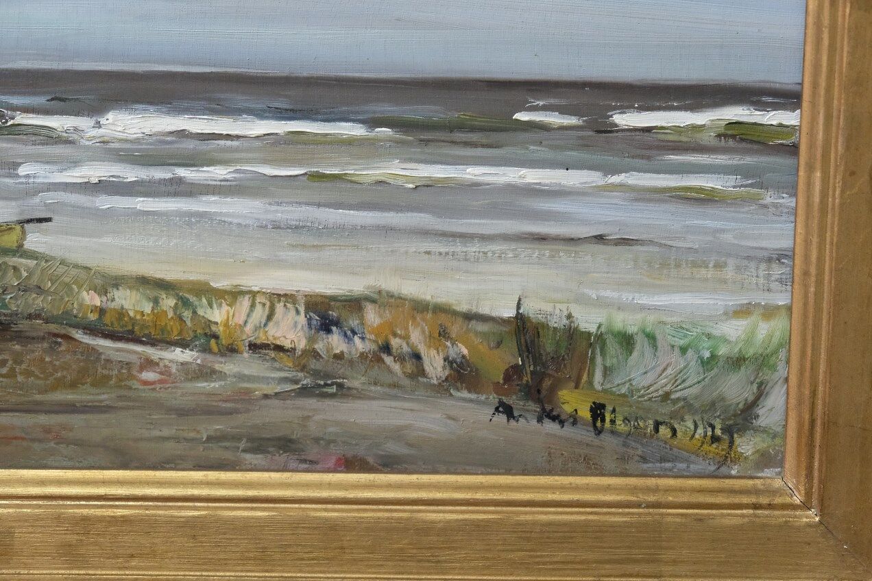 Scandinavian modern painting, 1929, Oil on board.