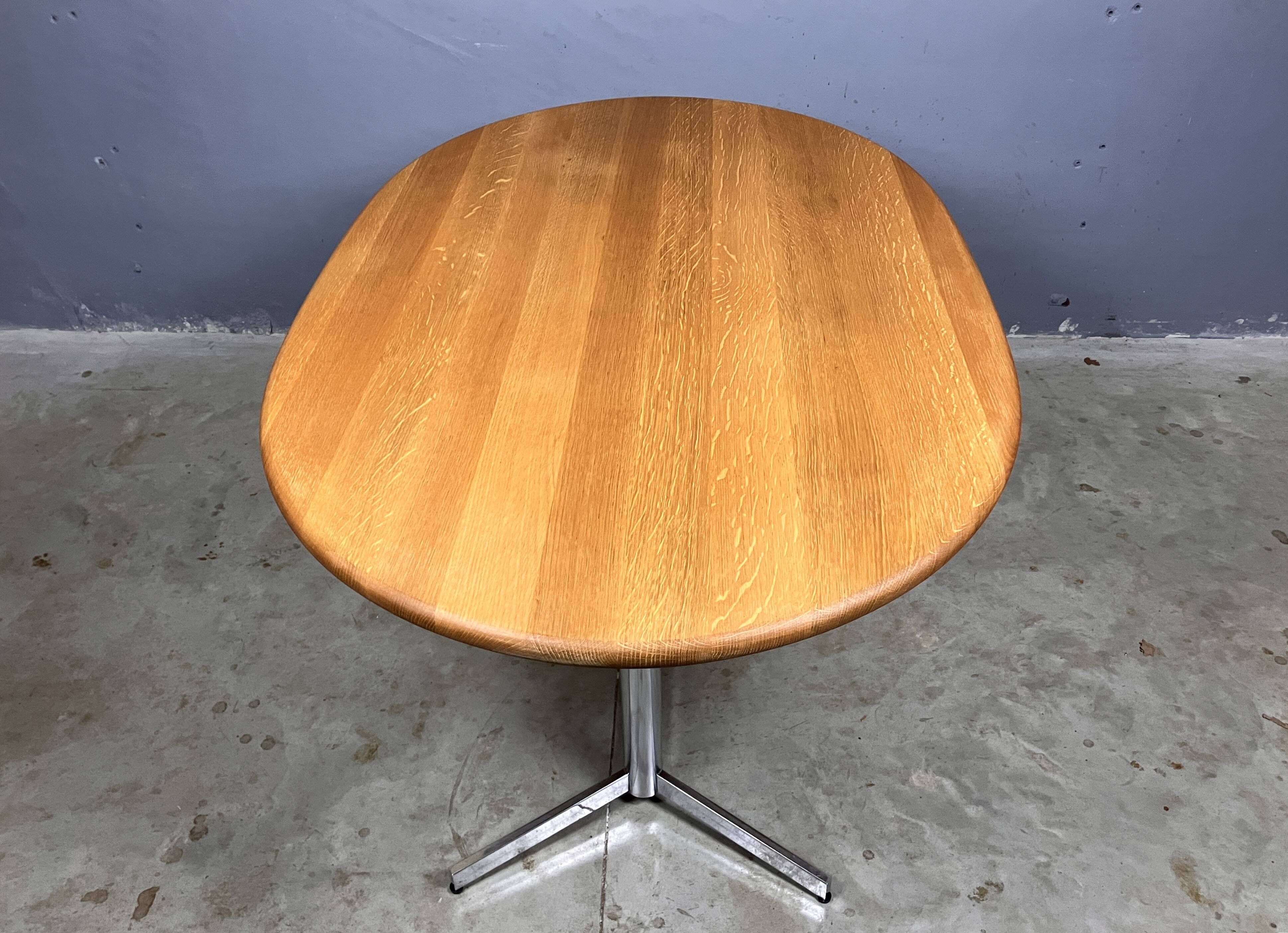 Vintage Dining Table Oval Chrome Solid Oak