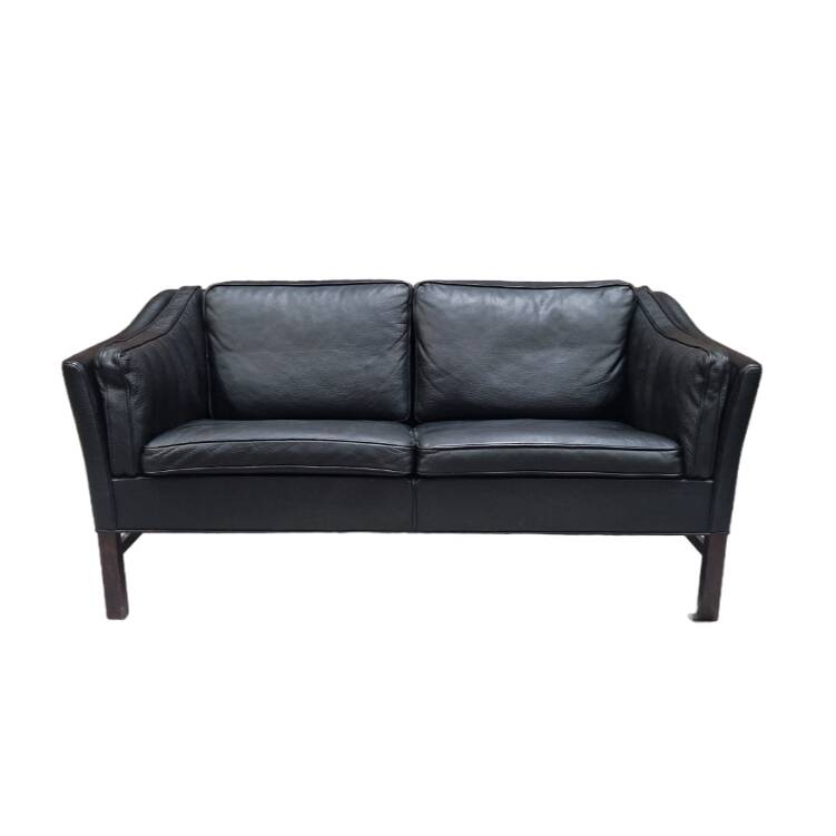 Vintage Scandinavian black leather sofa
