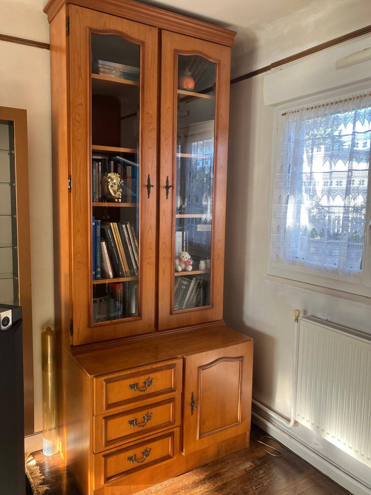 Showcase library in solid wood with two sections