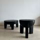 Black mango wood tripod side table with a semi-spherical top, height: 45 cm, diameter: 44 cm.