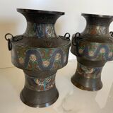 Pair of antique cloisonné bronze vases, China or Japan circa 1900-1930.