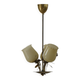 Mid-century glass and brass chandelier, model 501-3 by Stockmann, Finland, 1940s.