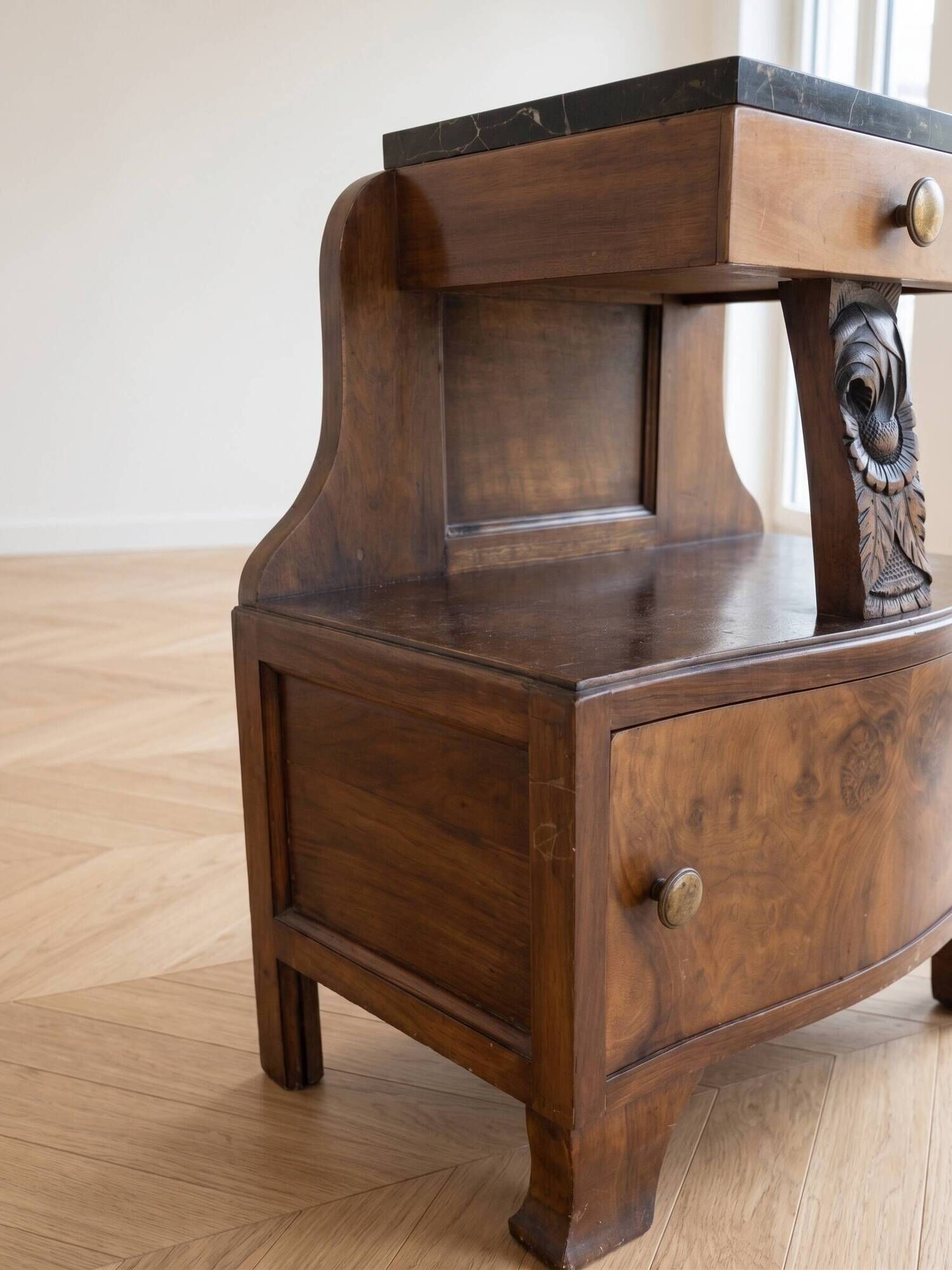 Art Deco bedside table in wood and marble