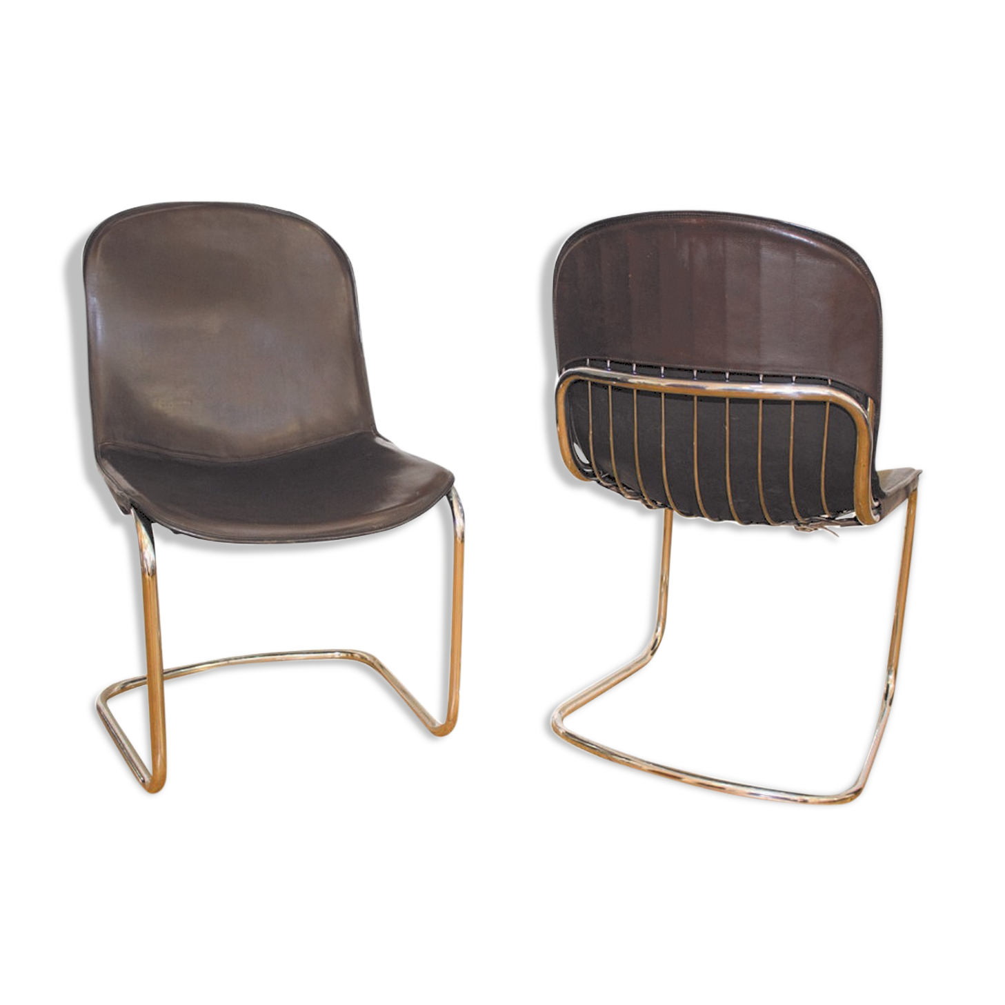Gastone Rinaldi dining chairs covered with original cow leather, set of two, Italy, 1960s
