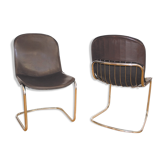 Gastone Rinaldi dining chairs covered with original cow leather, set of two, Italy, 1960s