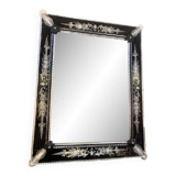 21st Century Venetian Black Floreal Hand-Carving Wall Mirror in Murano Glass