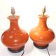 Pair of lamp bases, antique ceramic vases in gourd shape, orange.