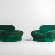 Pair of plump lounge fauteuils in green velvet, Italy 1970s