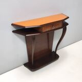 Beech and Walnut Root Console Table with an Orange Glass Top, Italy