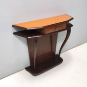 Beech and Walnut Root Console Table with an Orange Glass Top, Italy