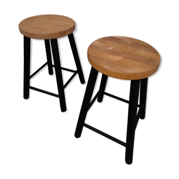 Paire de tabourets en bois