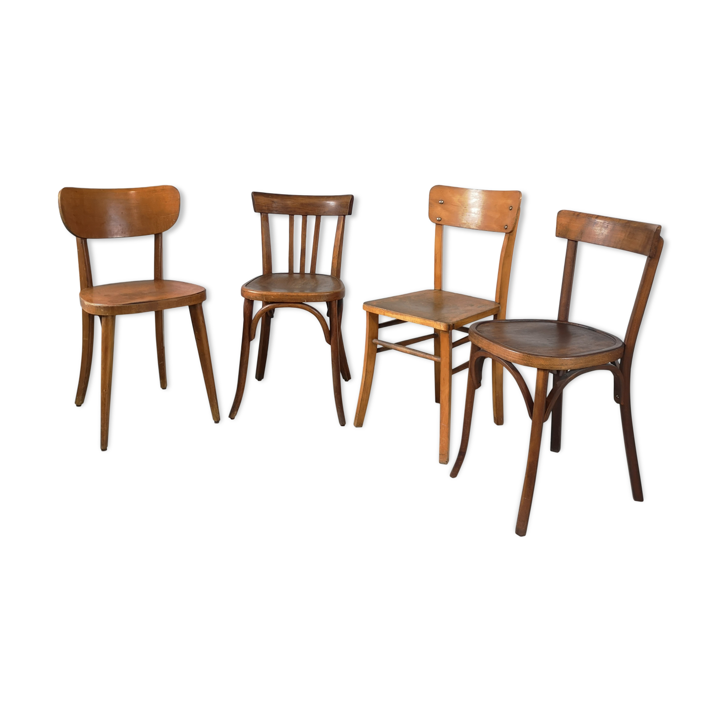 Series of 4 Bistro chairs dismatched Baumann and Fischel