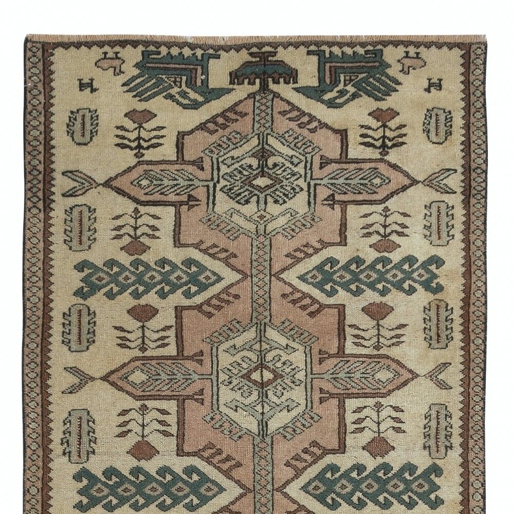 Vintage Handmade Turkish Wool Narrow Runner Rug for Hallway Decor