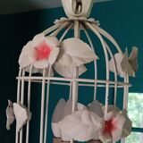 Vintage chandelier cage birds flowers white metal