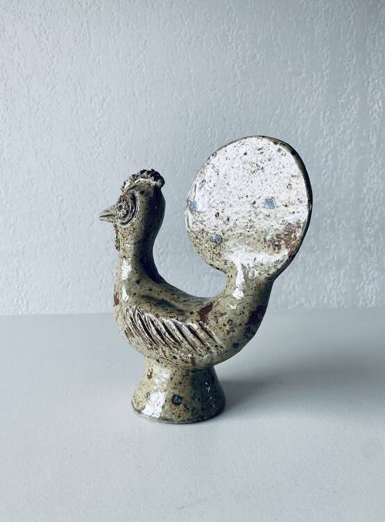 Sandstone rooster signed André Rozay, La Borne