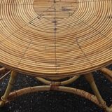 Round rattan coffee table in the Audoux Minet style