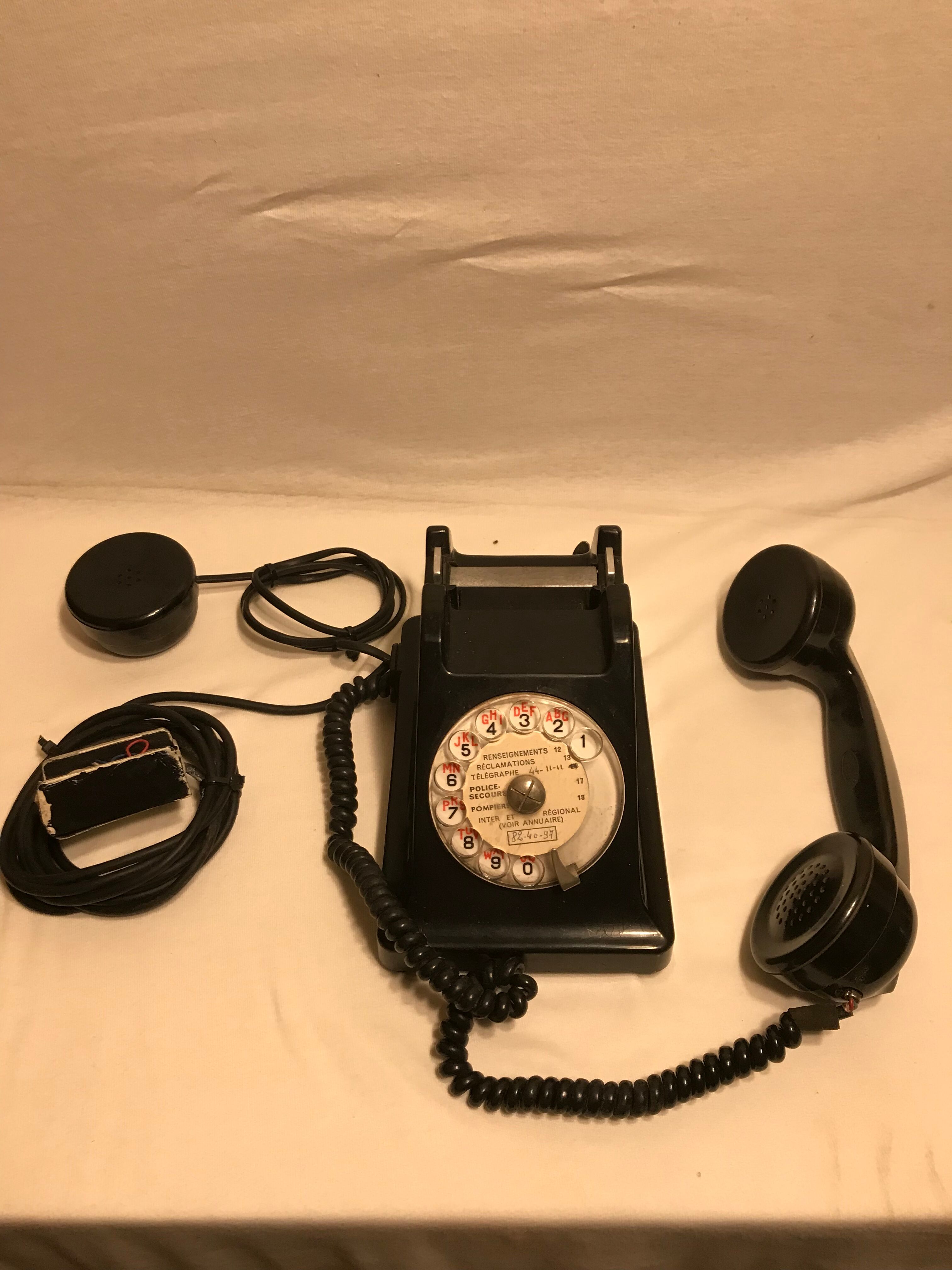 Old telephone black Bakelite transparent dial 40s 50 vintage