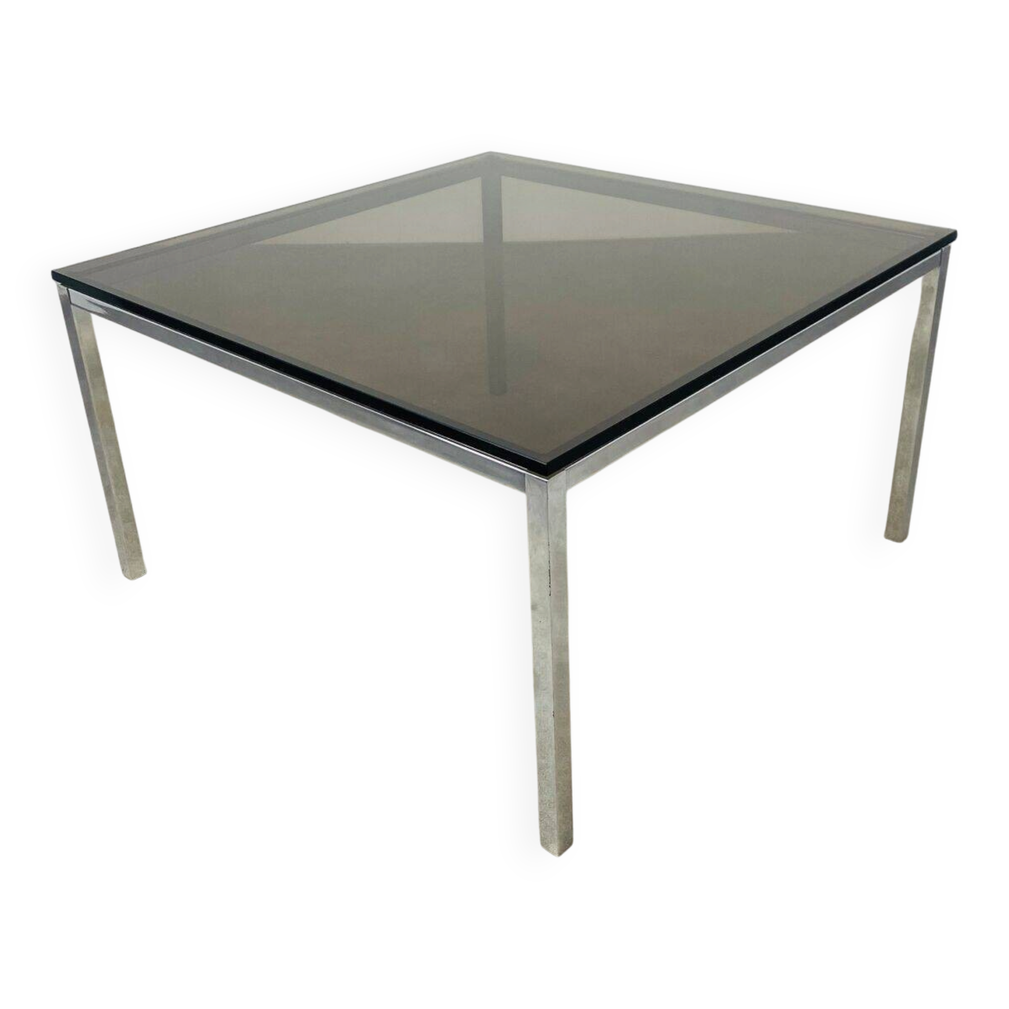 Square coffee table in chrome and smoked glass from the 1970s.