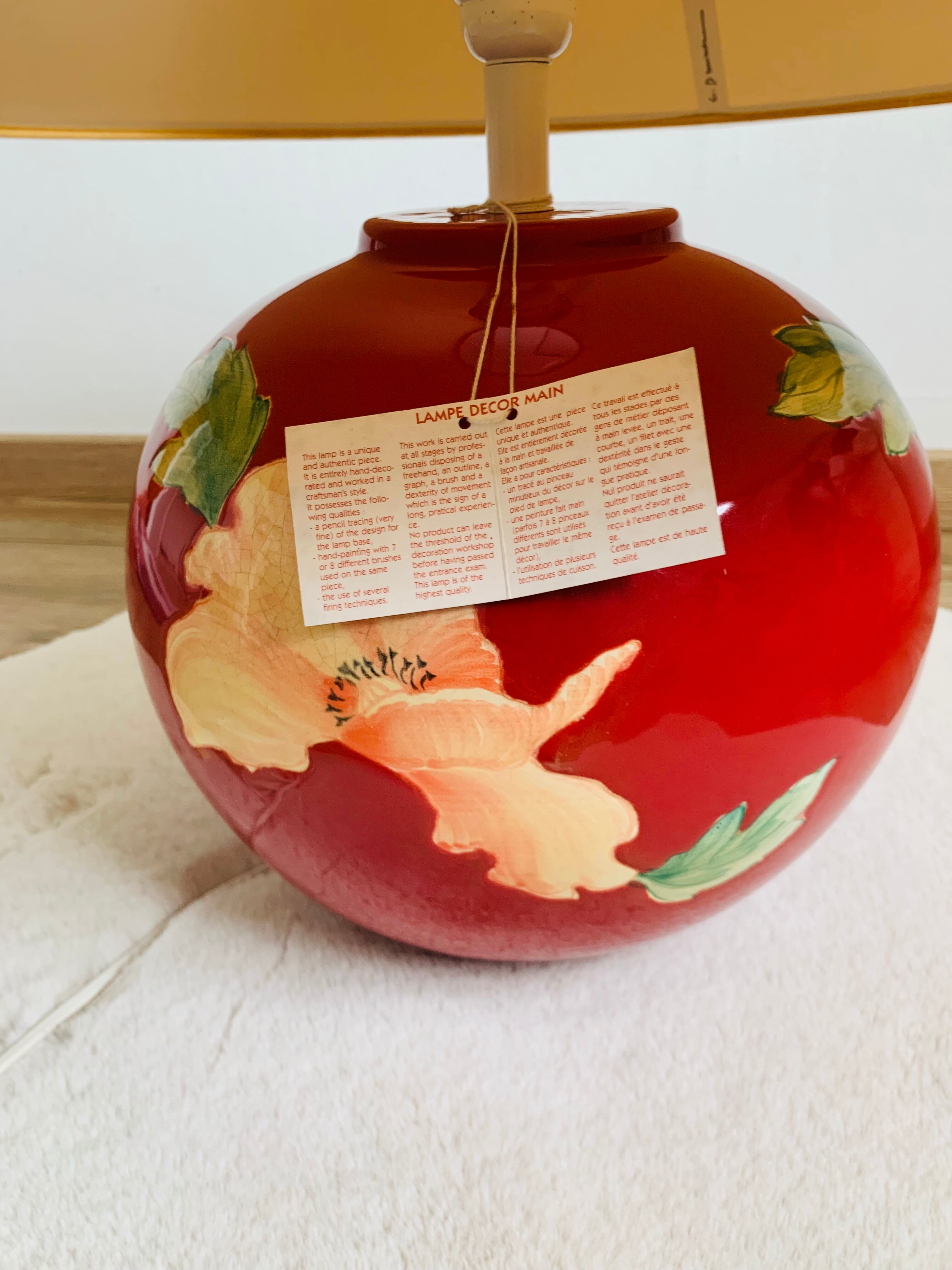 Louis Drimmer ball lamp with label 2000's poppy flowers