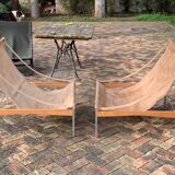 2 leather armchair-sofa Stig Poulsson Bekem. design 70s Denmark