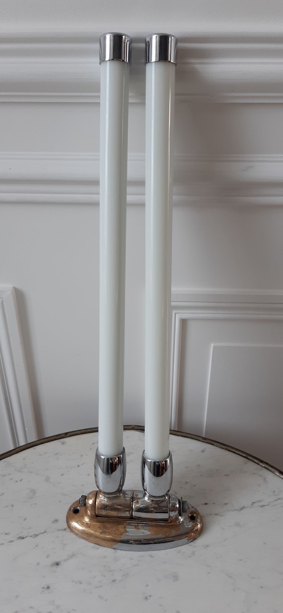 Pair of towel racks 30 years chrome brass and porcelain