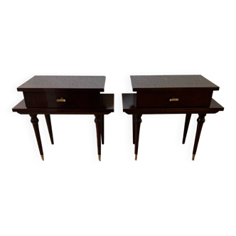 Scandinavian style varnished wood bedside tables from the 60s (X2)