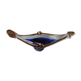 Blue glass and gold Murano canoe ashtray