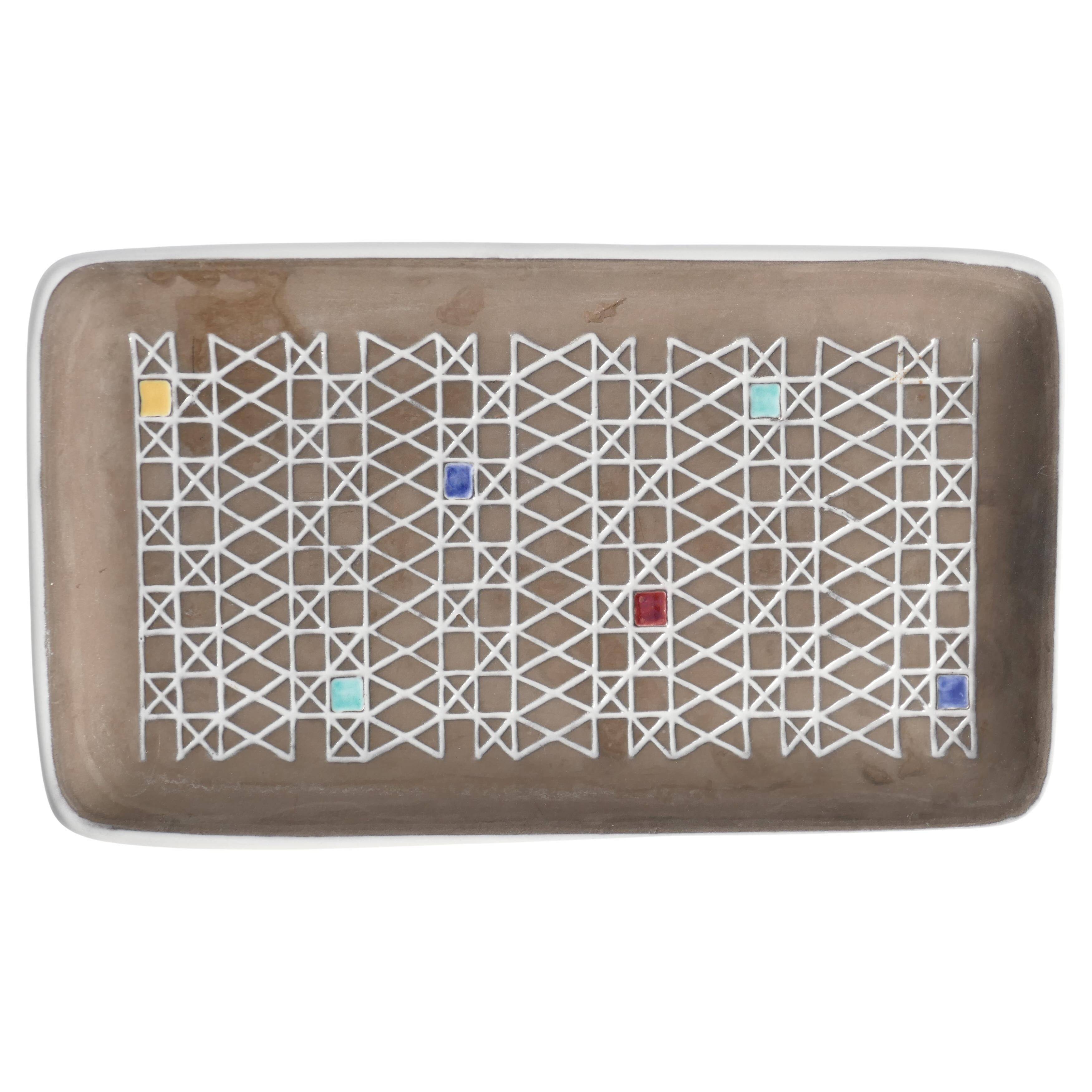 Brown and White "Corso" Ceramic Dish by Ingrid Atterberg for Upsala Ekeby, 1950s