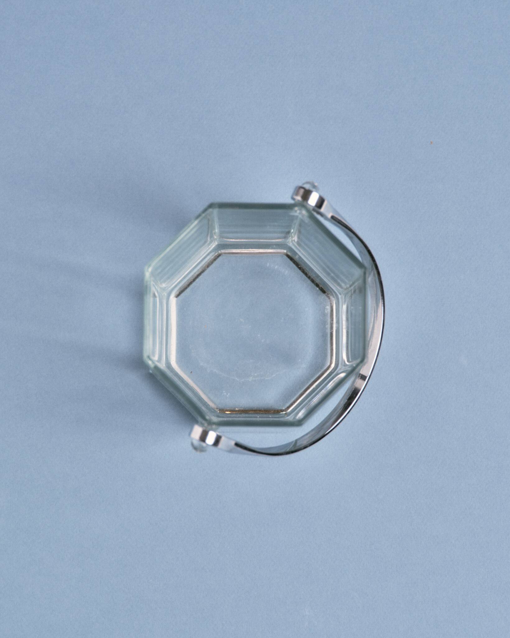 Glass ice bucket with metal handle, 1970s