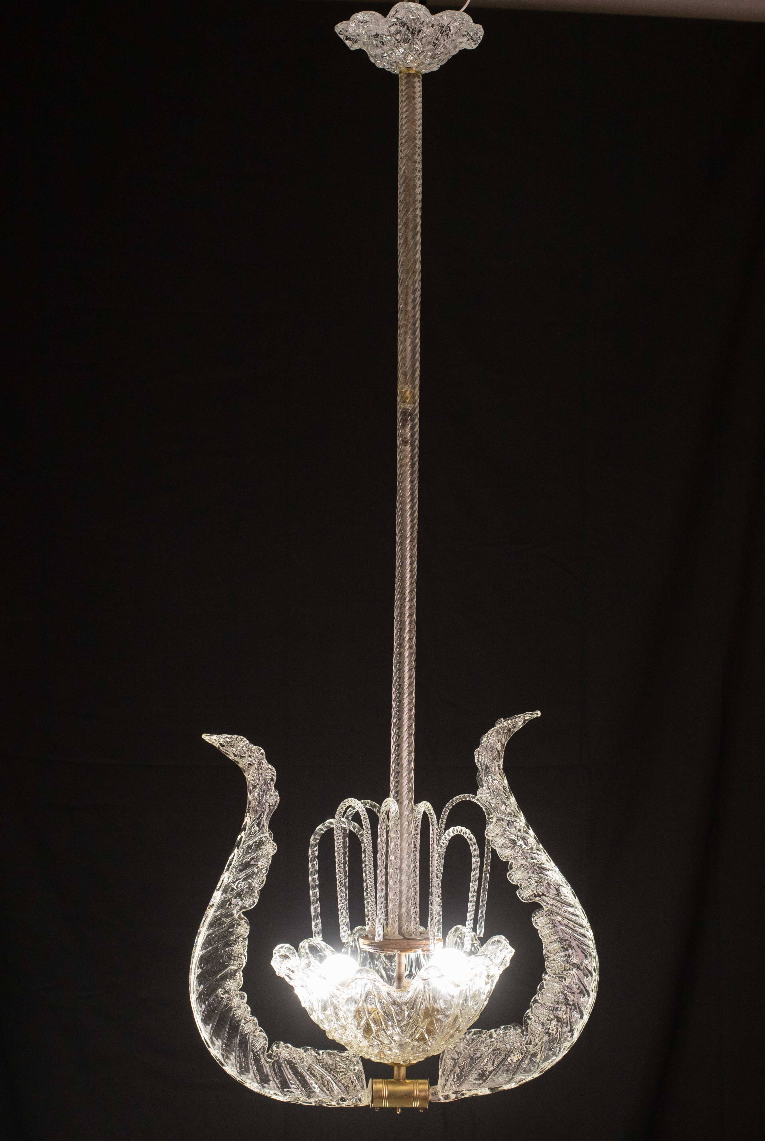 Set of 5 Art Decò Fountain Chandelier By Barovier e Toso, Murano Glass, 194