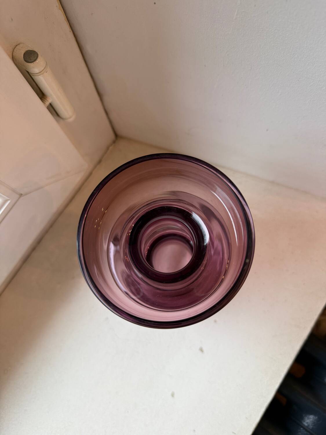 Vintage tinted glass vase with bulges, signed Christian Tortu