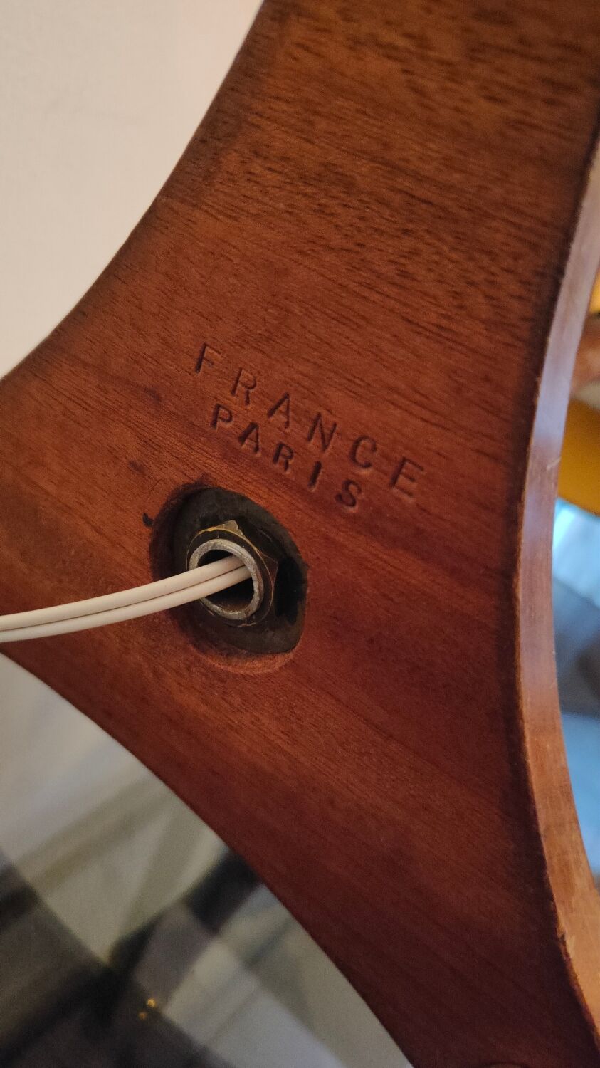 Art Deco tripod lamp in wood and brass signed France Paris