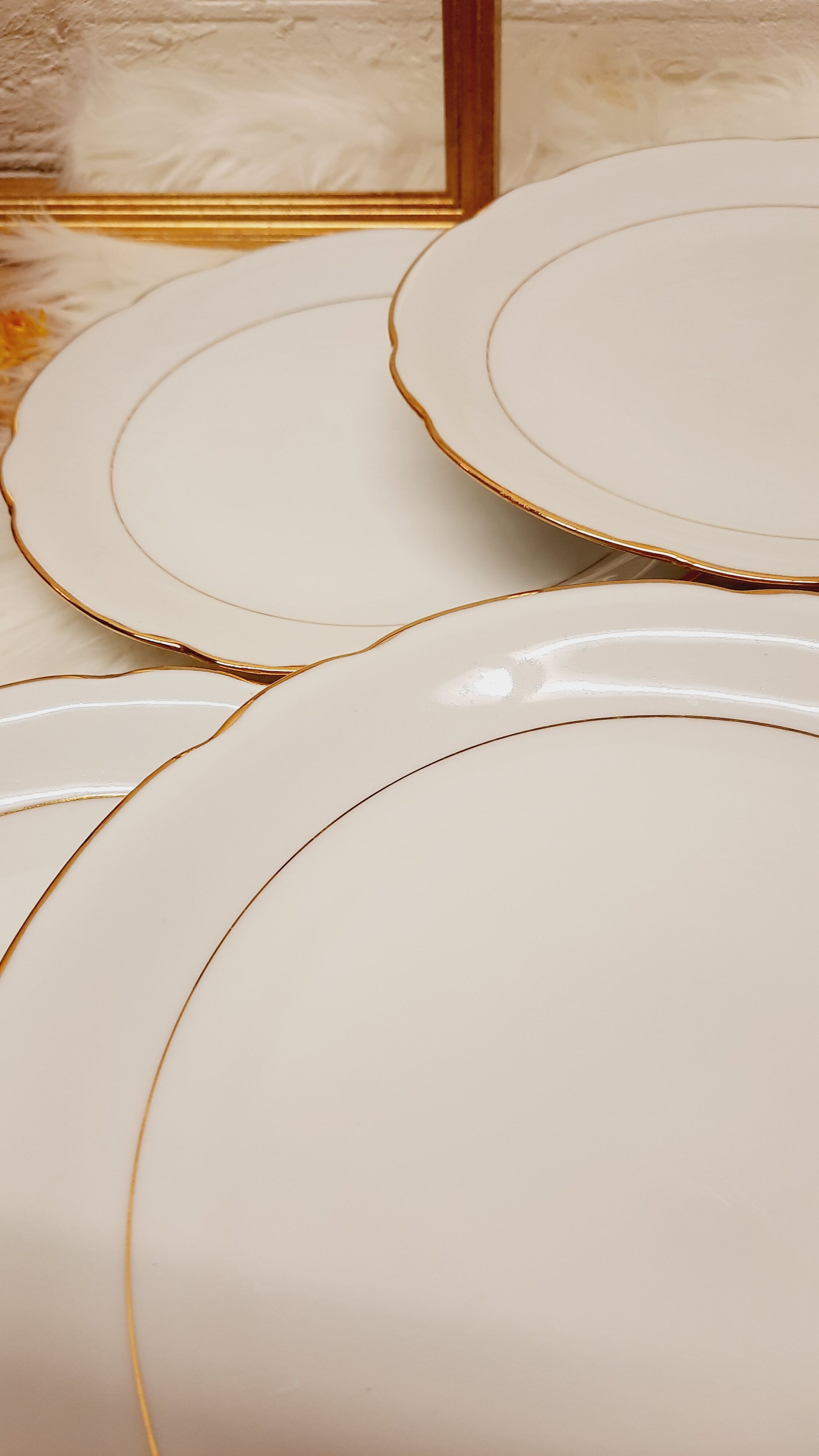 Set 6 flat plates white porcelain and gold