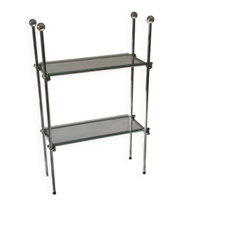 Étagère tubulaire en métal chromé et verre, années 1970