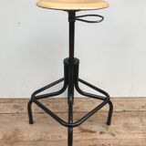 Former HELIOLITHE 50s adjustable Metal & wood Vintage shop stool