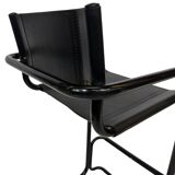 Vintage Black Leather & black frame Italian Modern Barstool